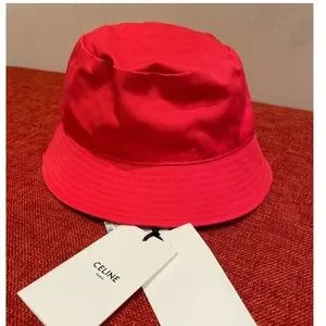Celine Red & White Bucket Hat ( color Panama) Celine Paris Black Quilted White Logo Nylon Twill Orange Sun  main image 3
